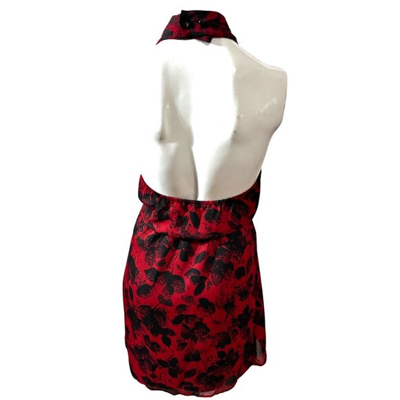 BCBGeneration Red Floral Mini Wrap Dress Sz Small Womens Red & Black Side Wrap - Picture 15 of 16